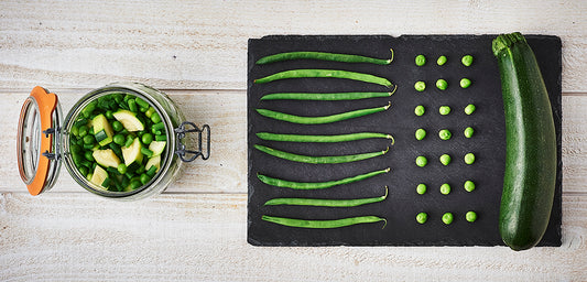 Méli-mélo de légumes verts, fromage fondu et jambon